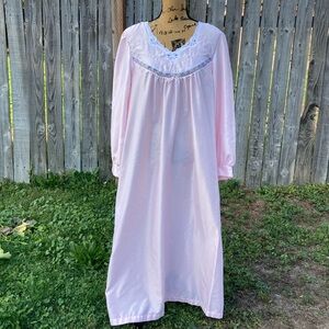 Vintage Barbizon Pink Brushed Satin Floral Lace Pullover Nightgown Women’s XL